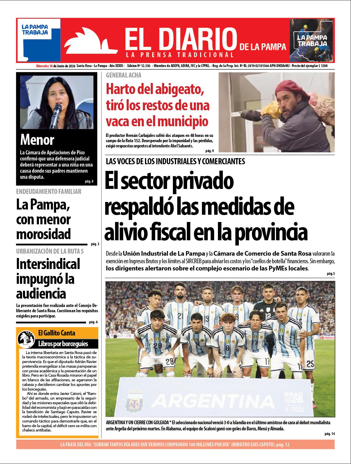 Tapa de El Diario en papel  mieacutercoles 10 de junio de 2026